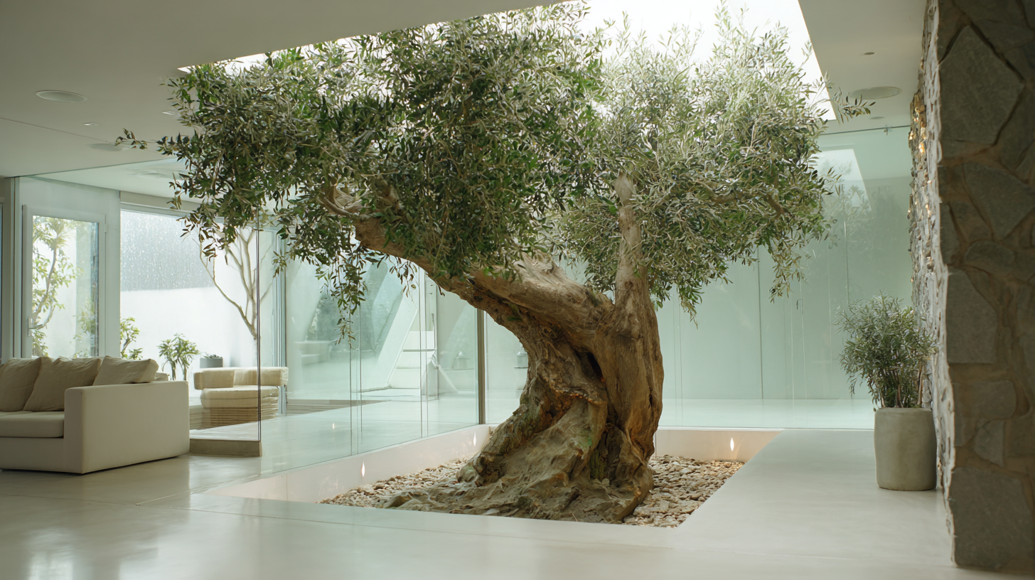 What is the Significance of Using a Large Artificial Olive Tree in Modern Decor
