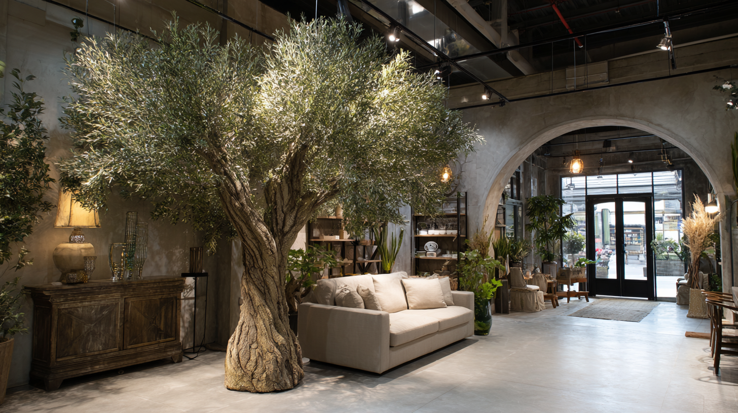 What is the Significance of Using a Large Artificial Olive Tree in Modern Decor