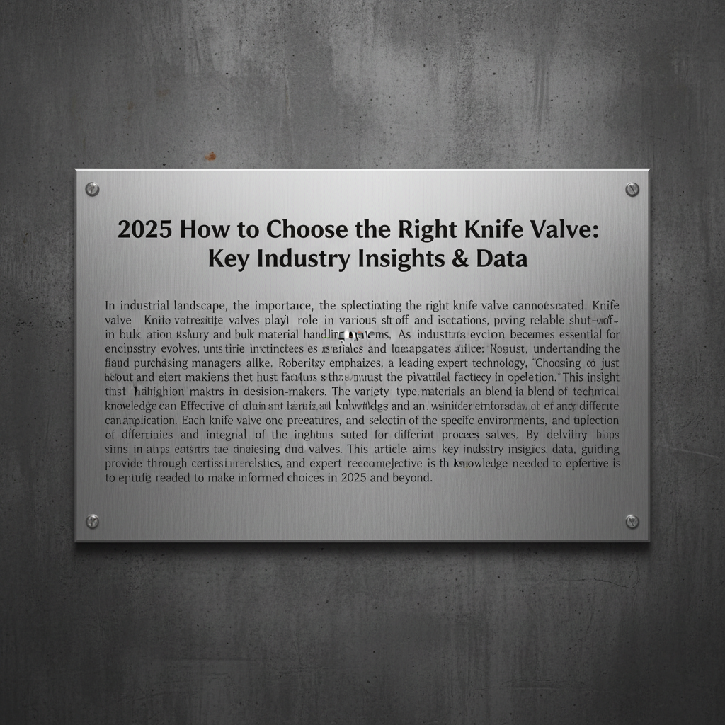 2025 How to Choose the Right Knife Valve: Key Industry Insights & Data