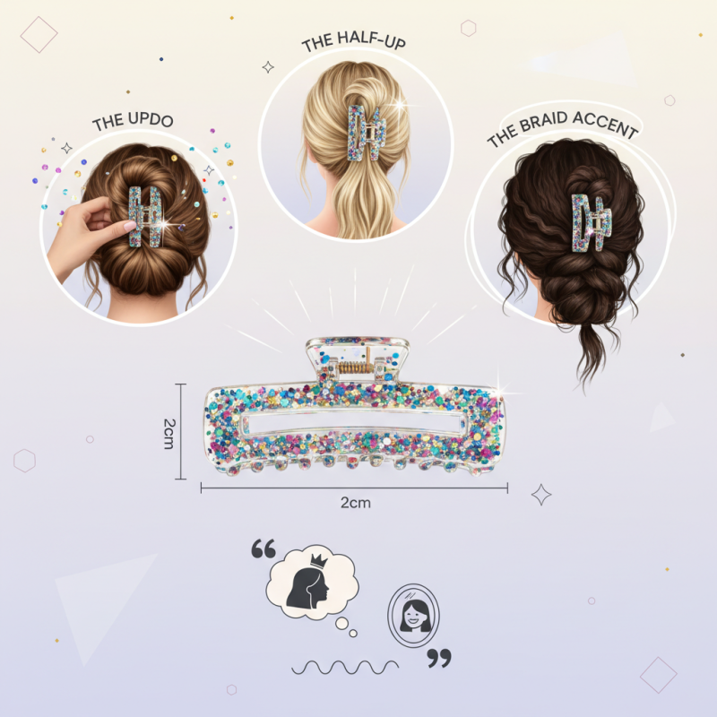How to Style Your Hair with the 9cm Shining Rectangle Claw Clip With Multicolor Glitter?