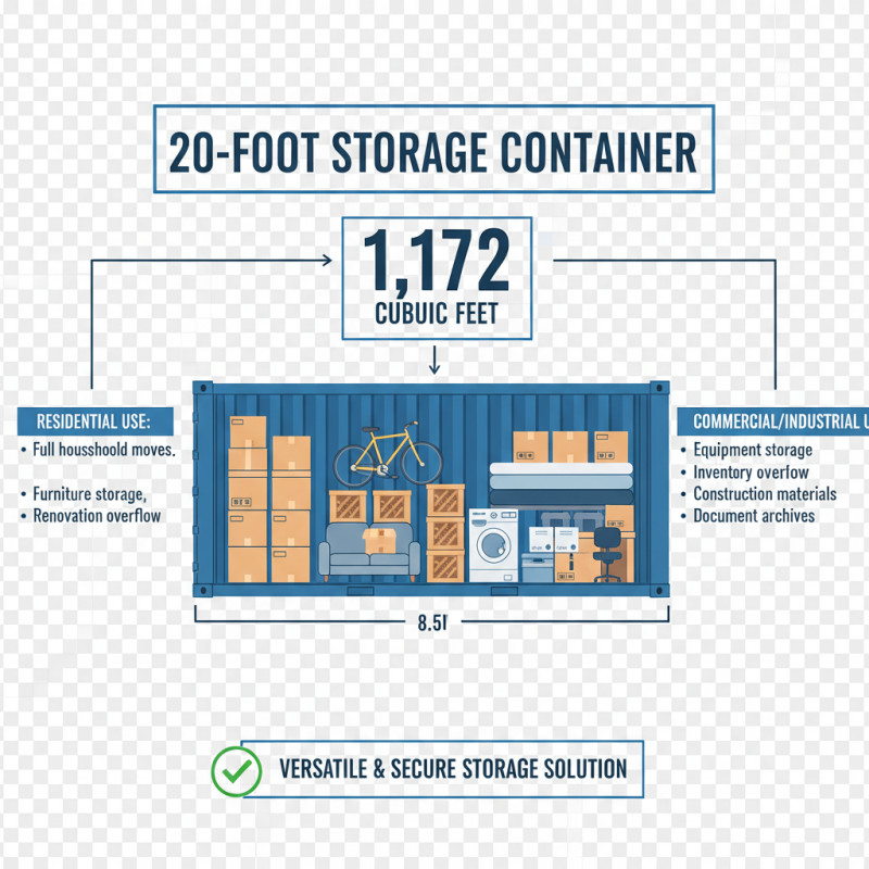 What is a 20 foot storage container and how is it used?