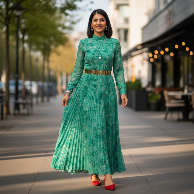 How to Style a Pleated Floor Length Dress for Any Occasion?