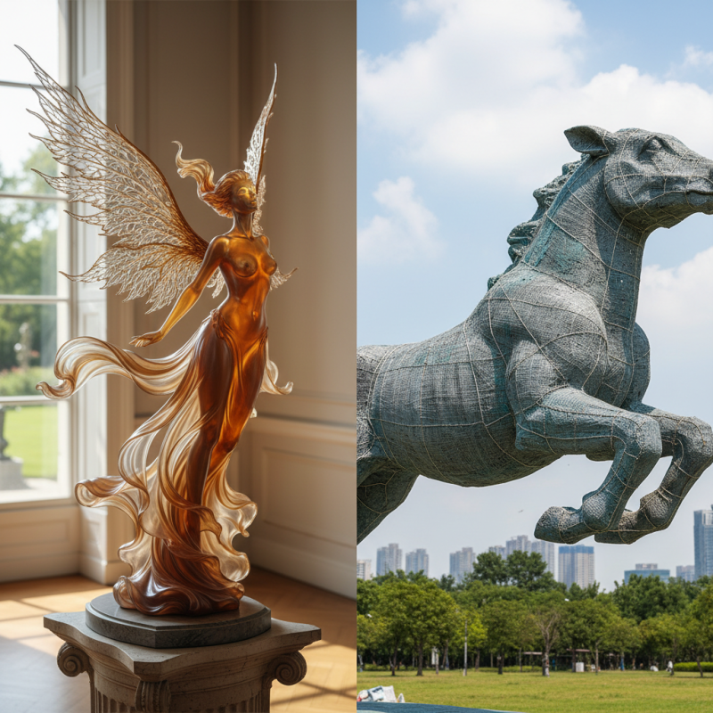 What is the difference between resin and FRP sculptures?