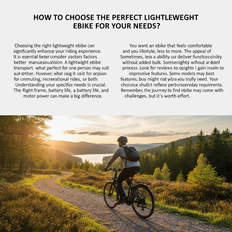 How to Choose the Perfect Lightweight Ebike for Your Needs?
