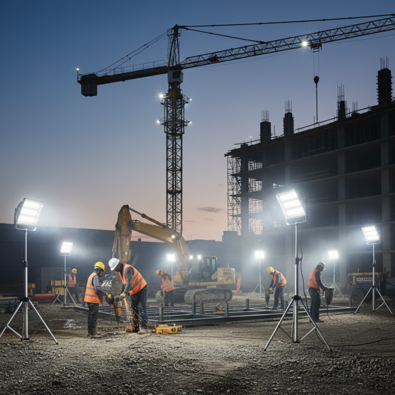 How do LED work lights enhance visibility on construction sites?