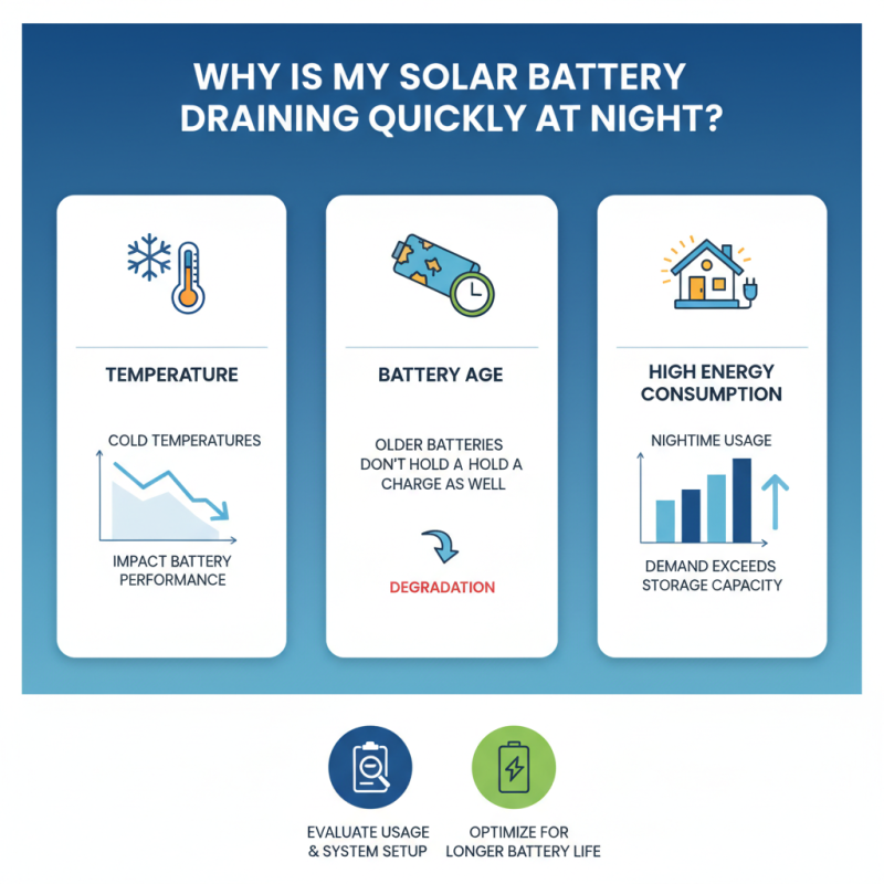 Why is my solar battery draining quickly at night?