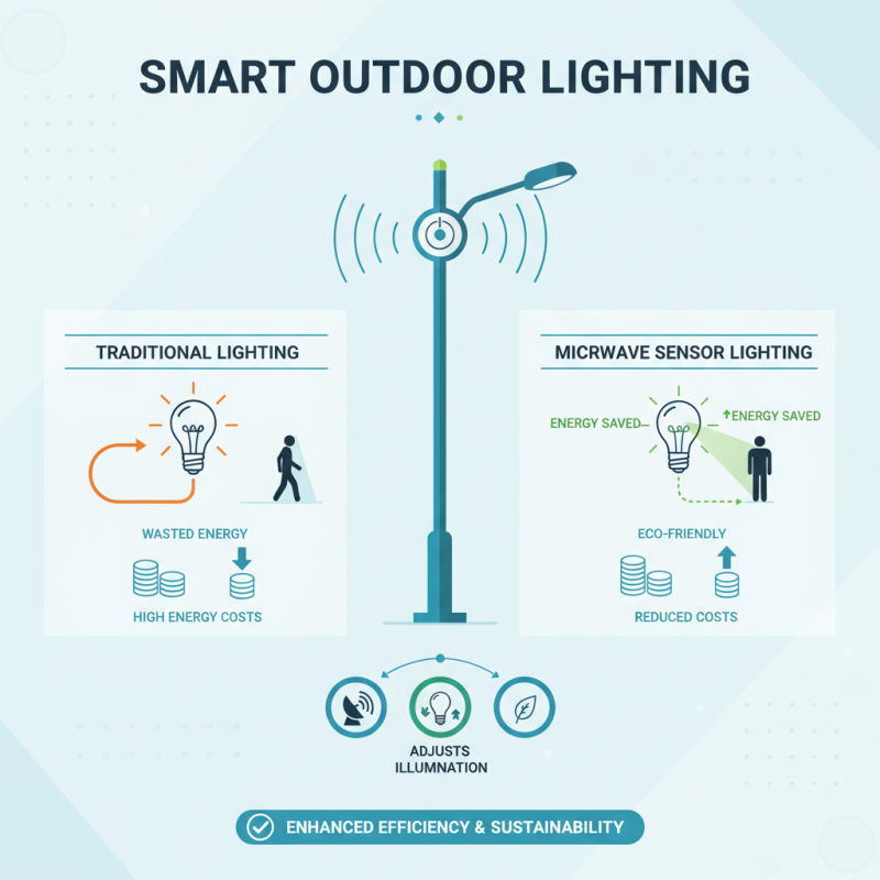 How does a microwave sensor enhance outdoor lighting efficiency?