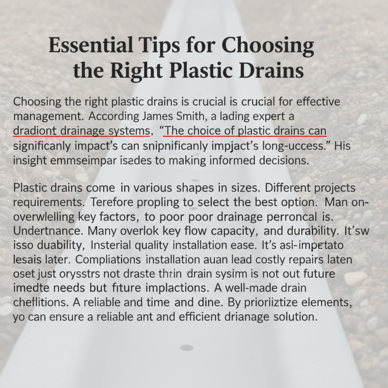 Essential Tips for Choosing the Right Plastic Drains?