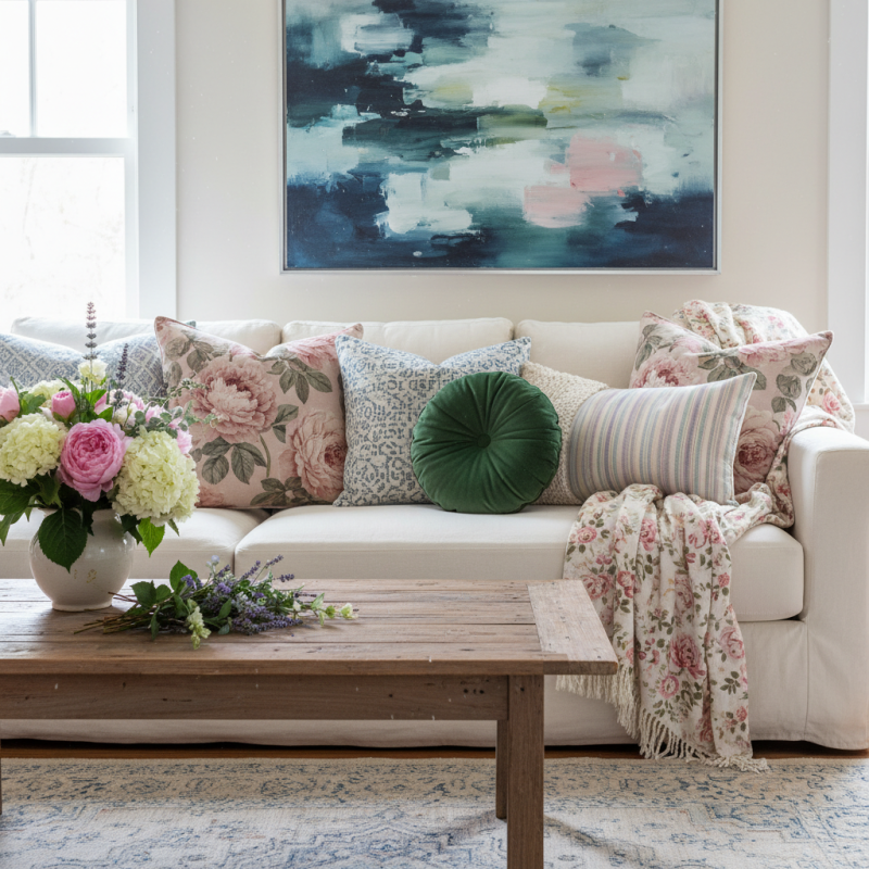 How to Match Mismatched Pillows with Floral Decor?