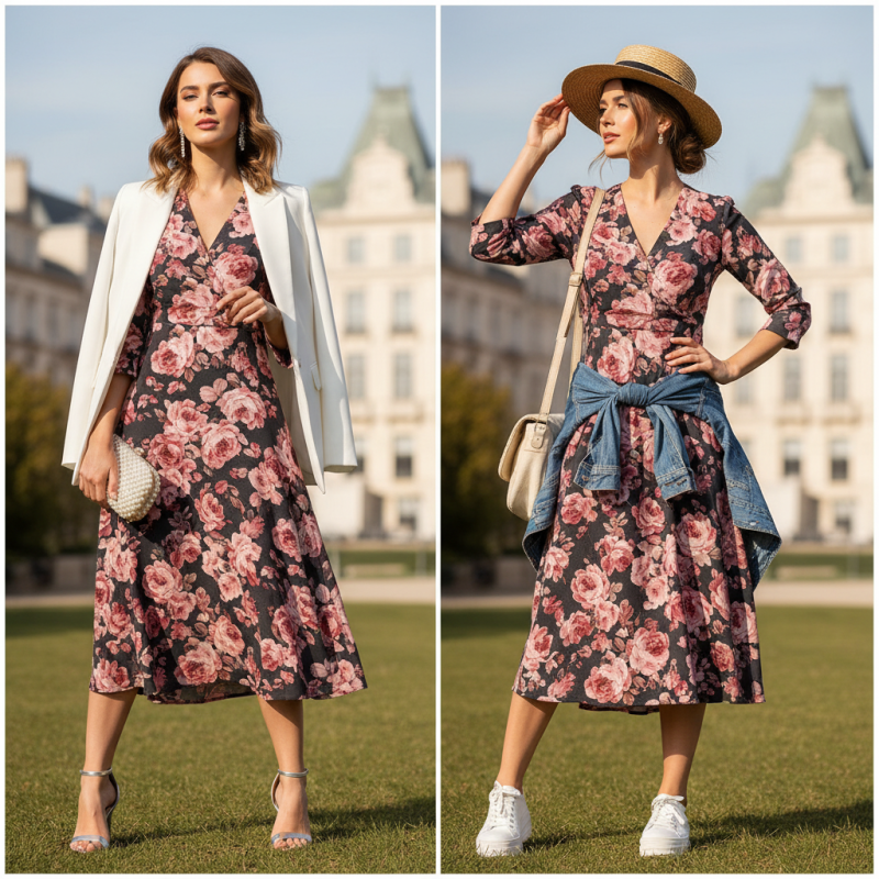 How to Style a Dark Pink Floral Dress for Different Occasions?