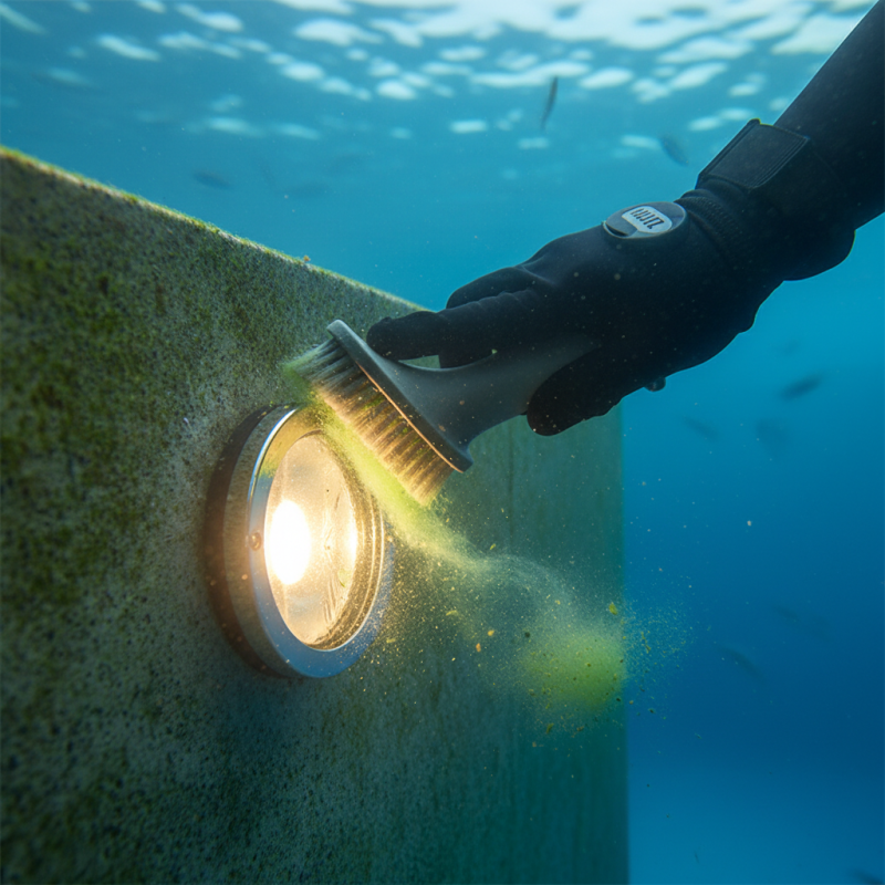 How to effectively clean algae from underwater light lenses?
