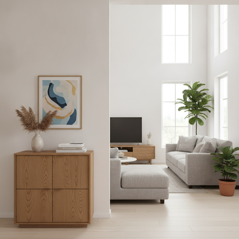 What is the ideal height for a living room storage cabinet?