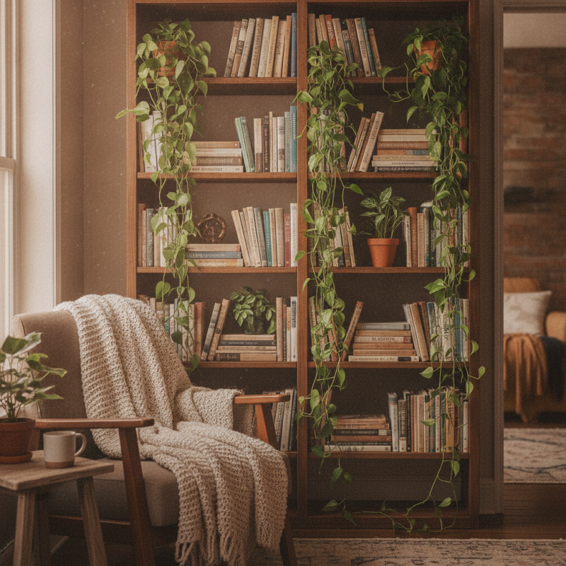 How to Style Your Bookshelf with Trailing Vines for a Cozy Look?