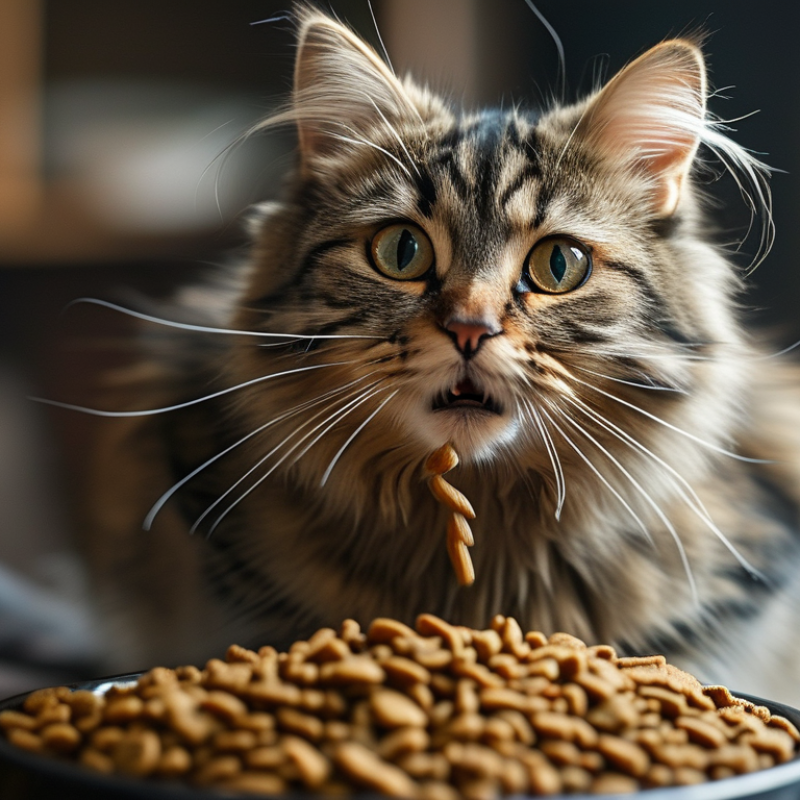 ¿Por qué mi gato vomita justo después de comer croquetas?