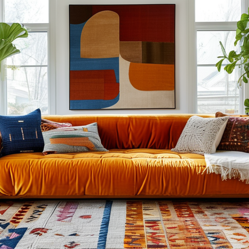 10 Best Ways to Match a Rug with a Bold Colored Sofa?
