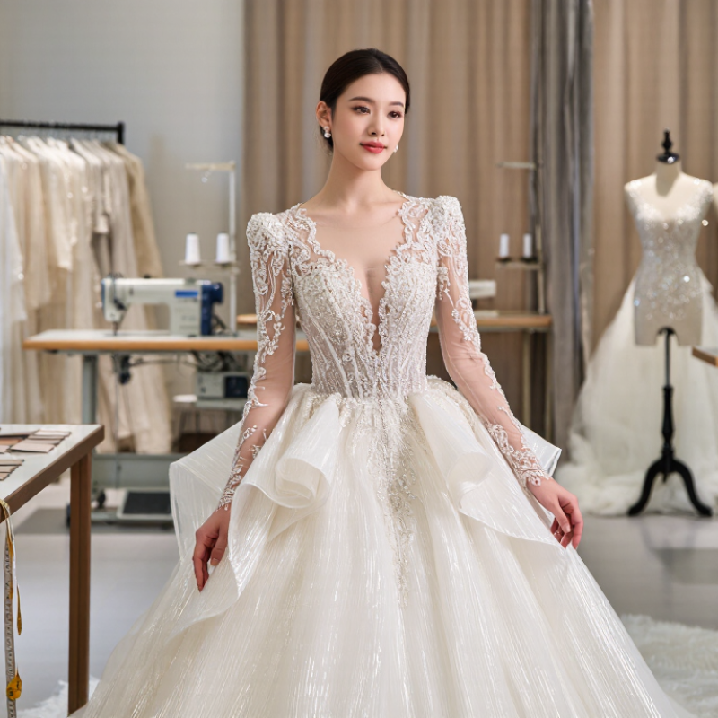 China Best Long Sleeve Wedding Gown Manufacturer