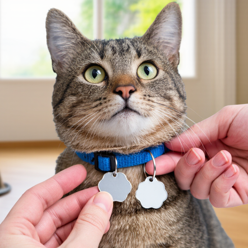 ¿Cómo poner una placa en el collar de un gato sin riesgos?